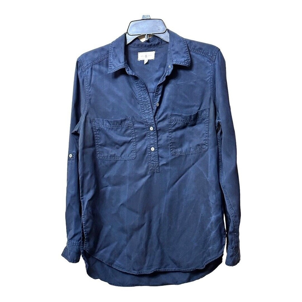 Lou & Grey women’s Navy Blue Popover Roll tab sleeve top sz XS